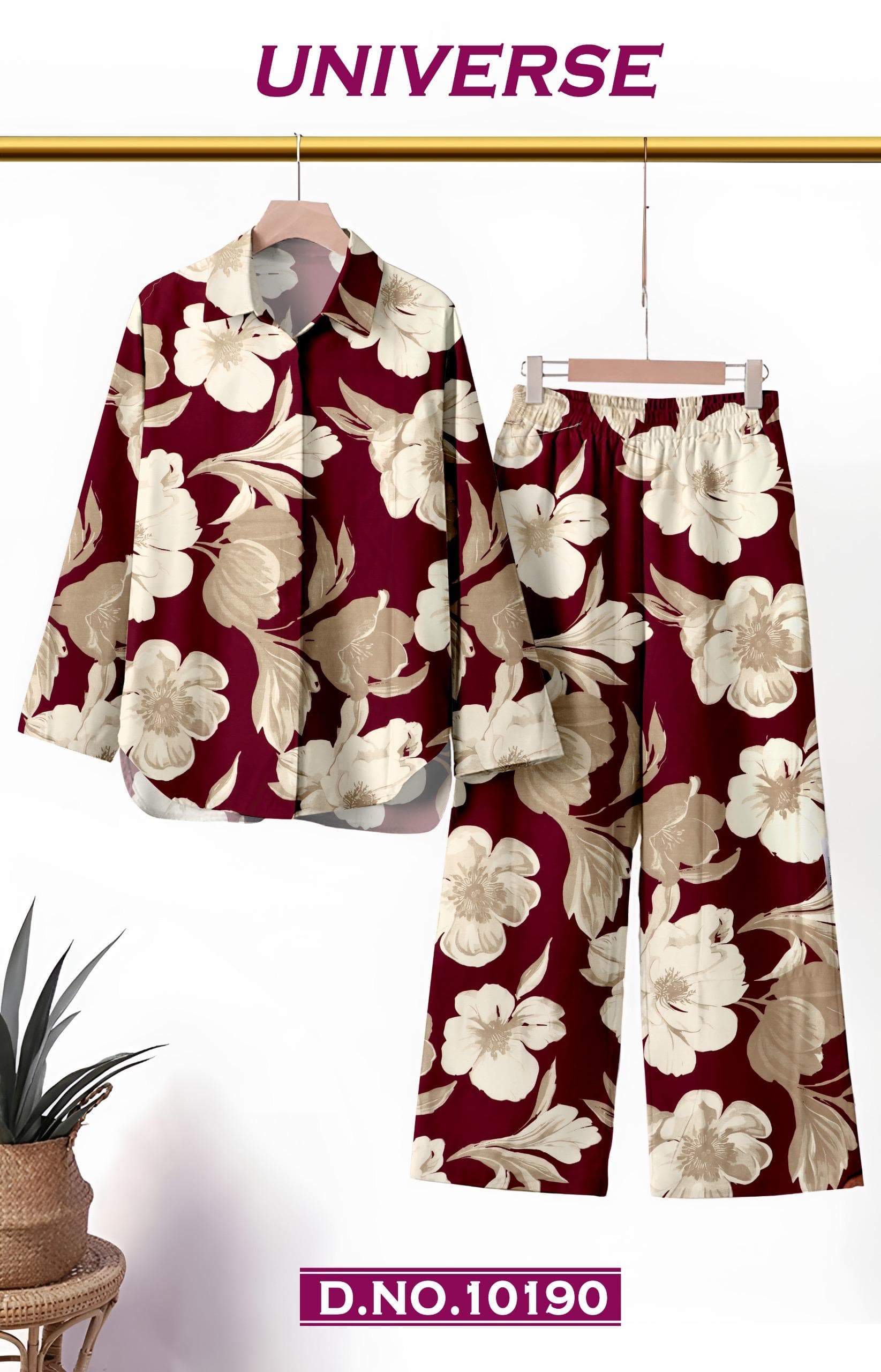 UNIVERSE maroon magnolia printed co-ord set fabric, D.No. 10190, by Vintage Fabric