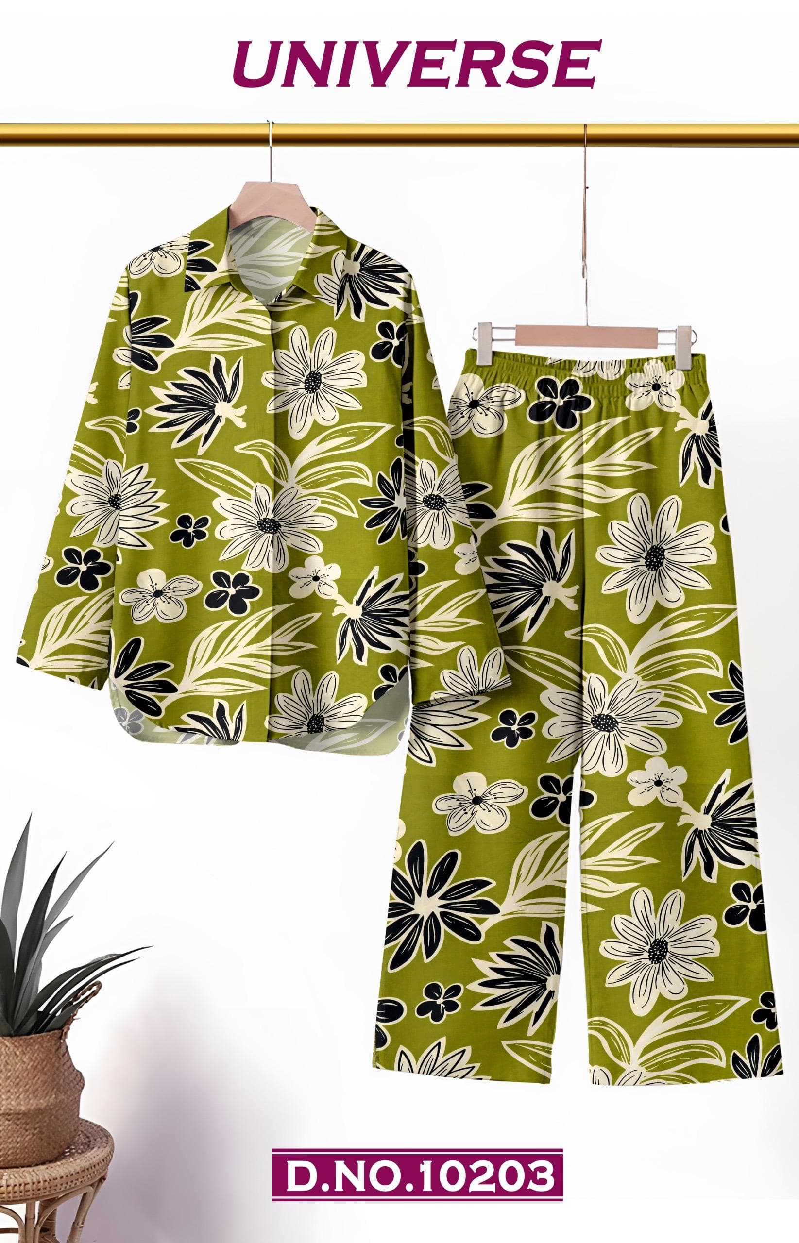UNIVERSE green wildflower printed co-ord set fabric, D.No. 10203, by Vintage Fabric