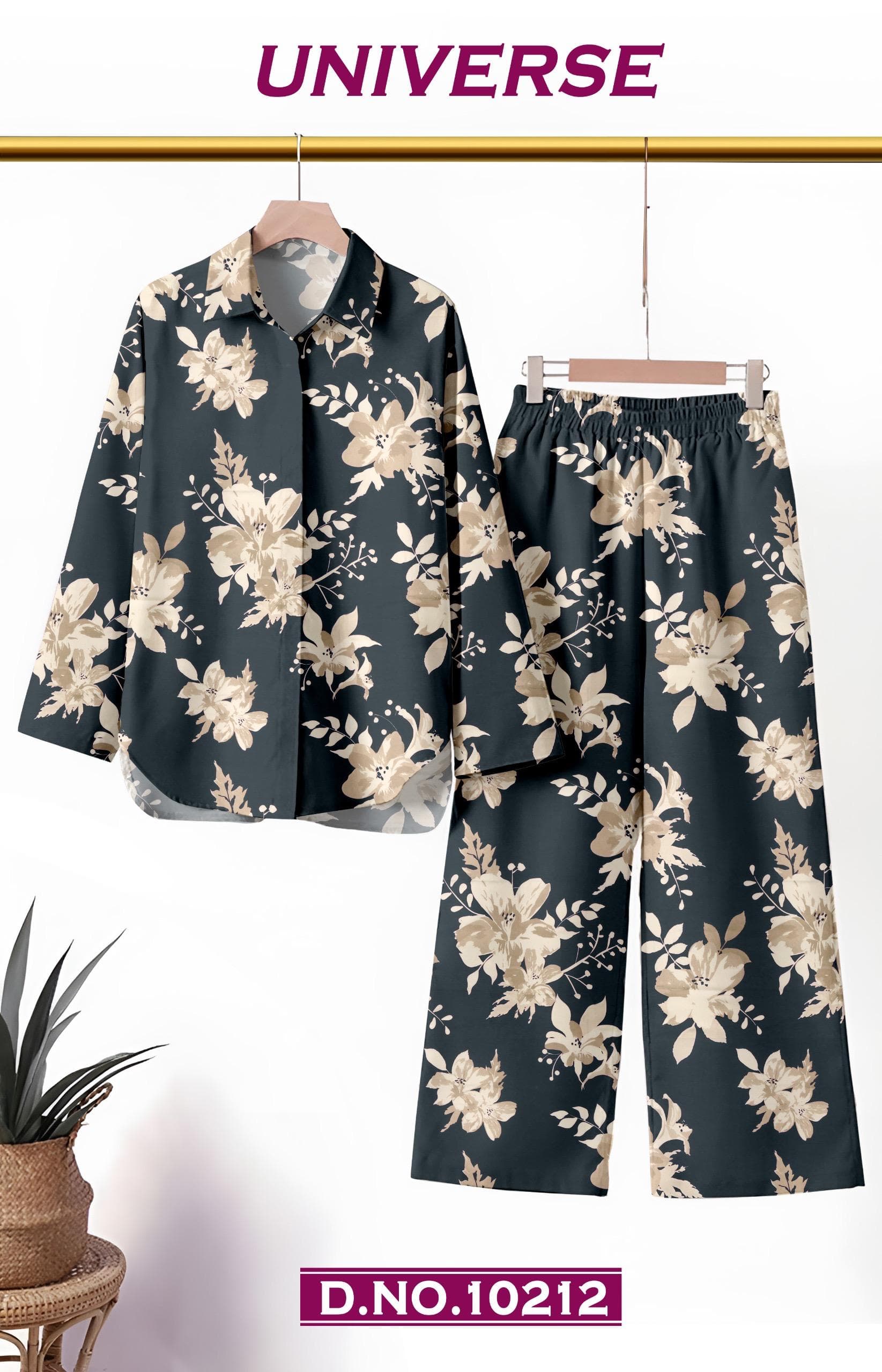 UNIVERSE charcoal blossom printed co-ord set fabric, D.No. 10212, by Vintage Fabric