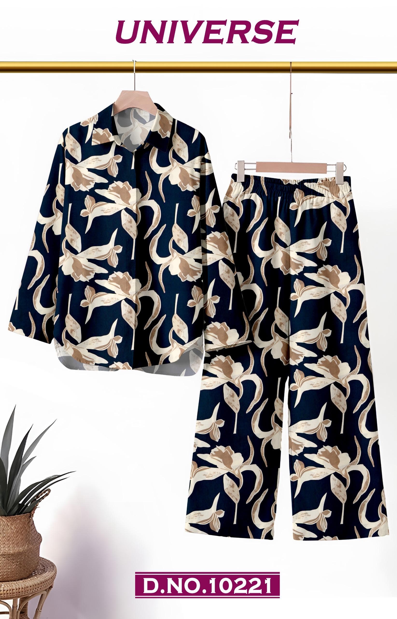 UNIVERSE navy lily printed co-ord set fabric, D.No. 10221, by Vintage Fabric