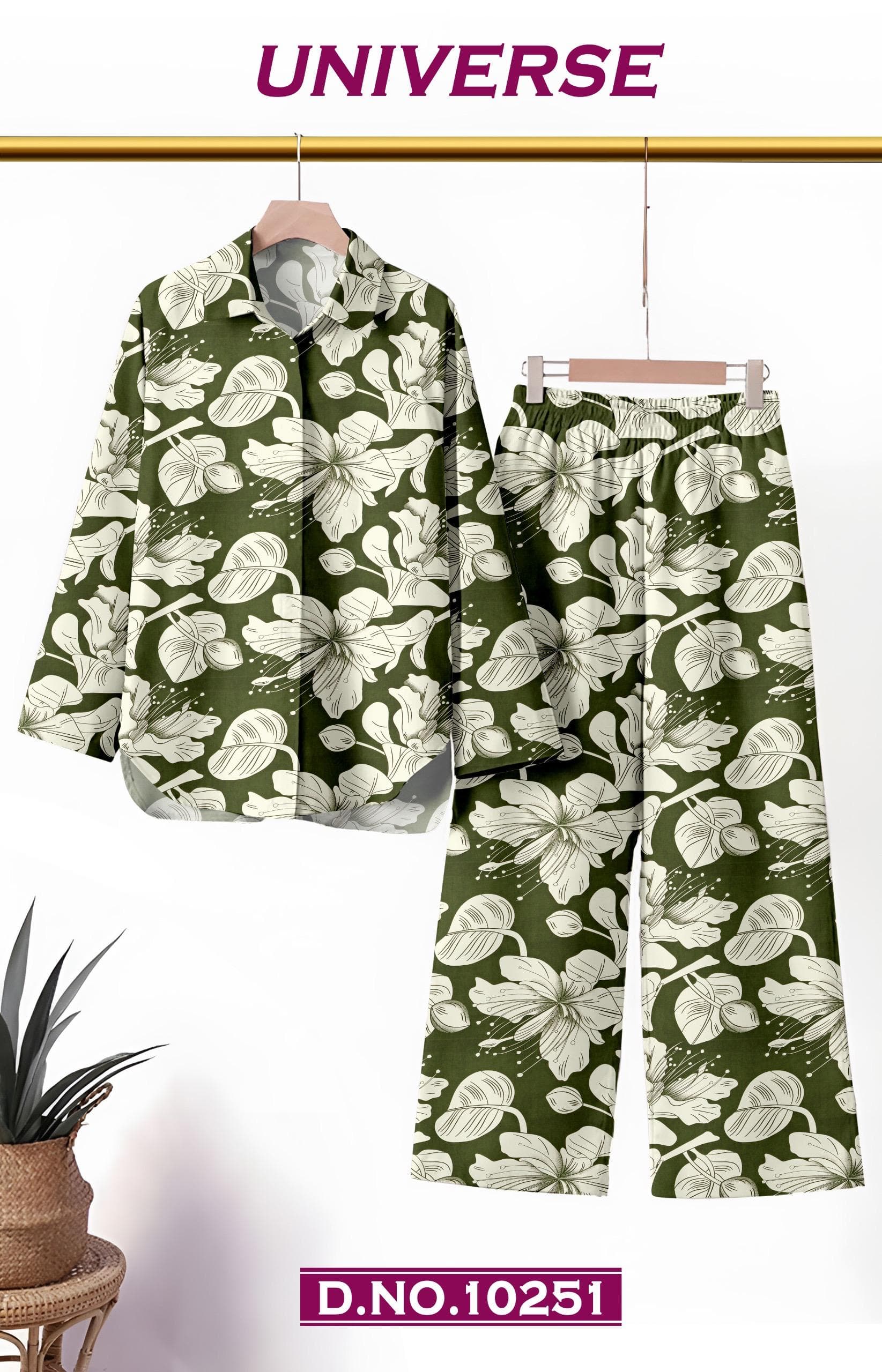 UNIVERSE olive vine printed co-ord set fabric, D.No. 10251, by Vintage Fabric