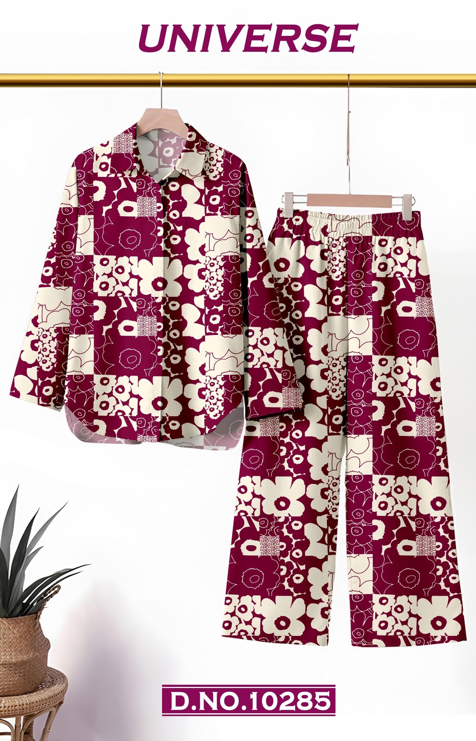 UNIVERSE berry patchwork printed co-ord set fabric, D.No. 10285, by Vintage Fabric